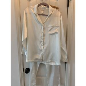 Vtg Aria Komar Women's Med 12/14 Ivory Pajama Set 100% Polyester